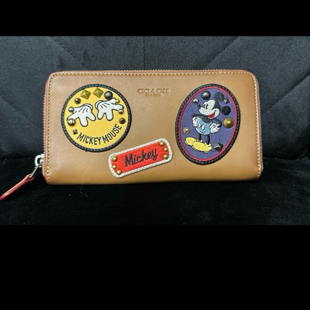 Coach Disney Long Wallet Brown Mickey Mouse Accordion Zip